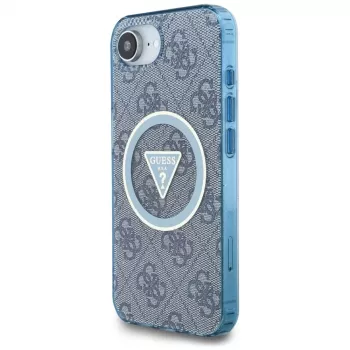Guess IML Metal Glitter 4G Circle Triangle MagSafe-hoesje voor iPhone 16e (blauw)