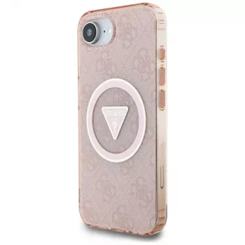 Guess IML Metal Glitter 4G Circle Triangle MagSafe-hoesje voor Apple iPhone 16e (roze)
