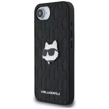 KARL LAGERFELD Monogram Choupette Head Pin-hoesje voor iPhone 16e / 17e zwart