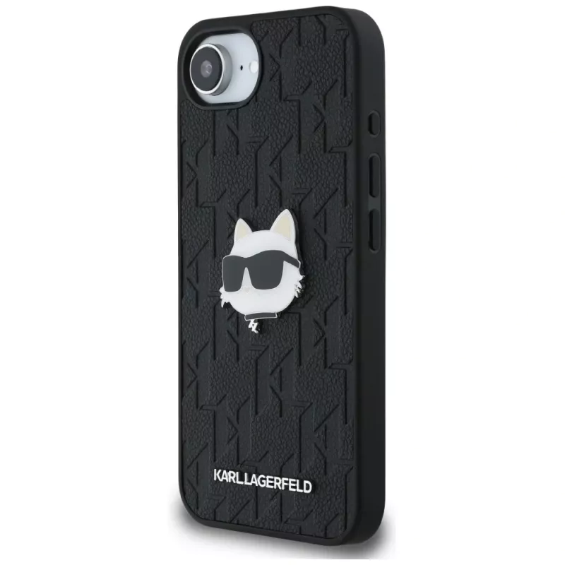 KARL LAGERFELD Monogram Choupette Head Pin-hoesje voor iPhone 16e / 17e zwart