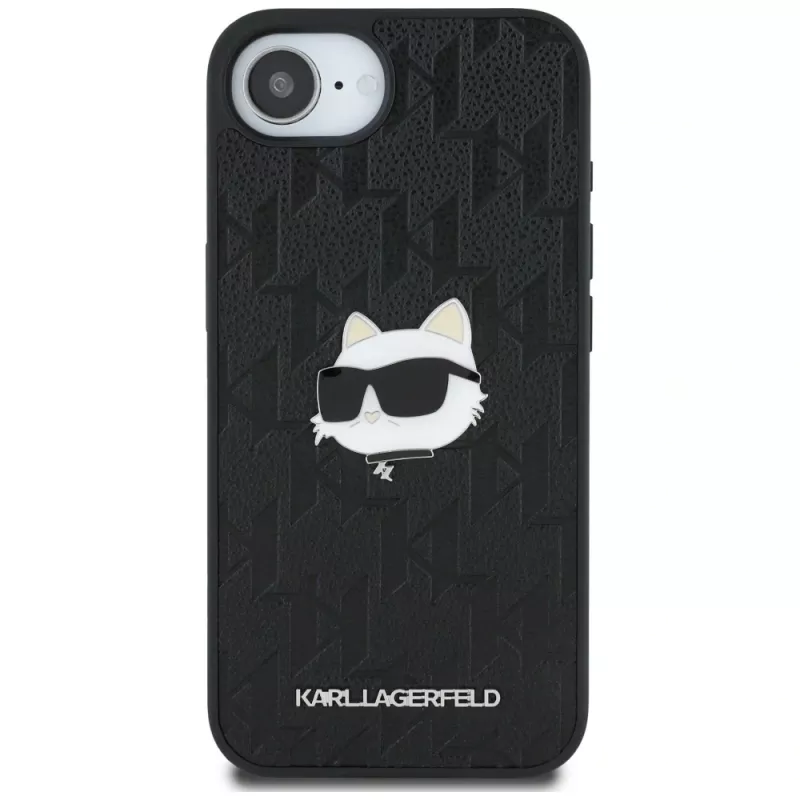KARL LAGERFELD Monogram Choupette Head Pin-hoesje voor iPhone 16e / 17e zwart