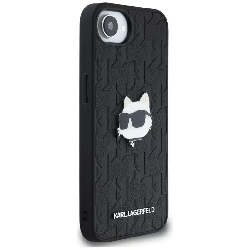 KARL LAGERFELD Monogram Choupette Head Pin-hoesje voor iPhone 16e / 17e zwart