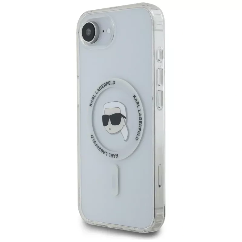 Karl Lagerfeld IML Metal Karl Head MagSafe Case voor iPhone 16e/17e wit