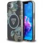 Guess IML Metal Glitter Flowers Triangle MagSafe Case voor Apple iPhone 16e (zwart)