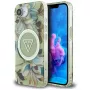 Guess IML Metal Glitter Flowers Triangle MagSafe Back Cover voor Apple iPhone 16e, groen