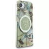 Guess IML Metal Glitter Flowers Triangle MagSafe Back Cover voor Apple iPhone 16e, groen