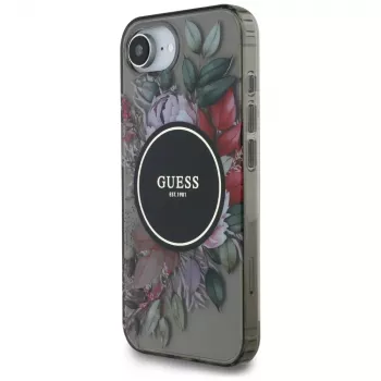 Guess IML Flowers MagSafe Case voor iPhone 16e (zwart)