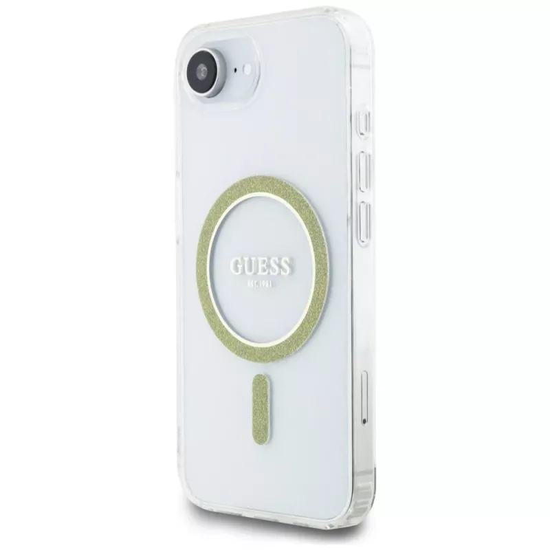 Guess IML Glitter Circle MagSafe Case voor iPhone 16e (transparant)