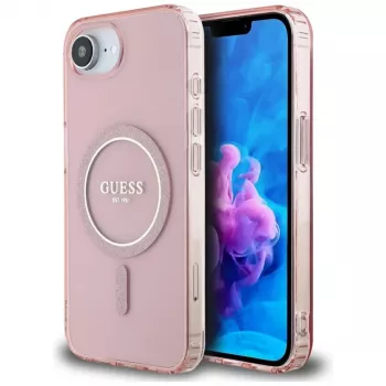 Guess IML Glitter Circle MagSafe Case voor iPhone 16e (roze)