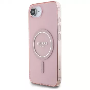 Guess IML Glitter Circle MagSafe Case voor iPhone 16e (roze)