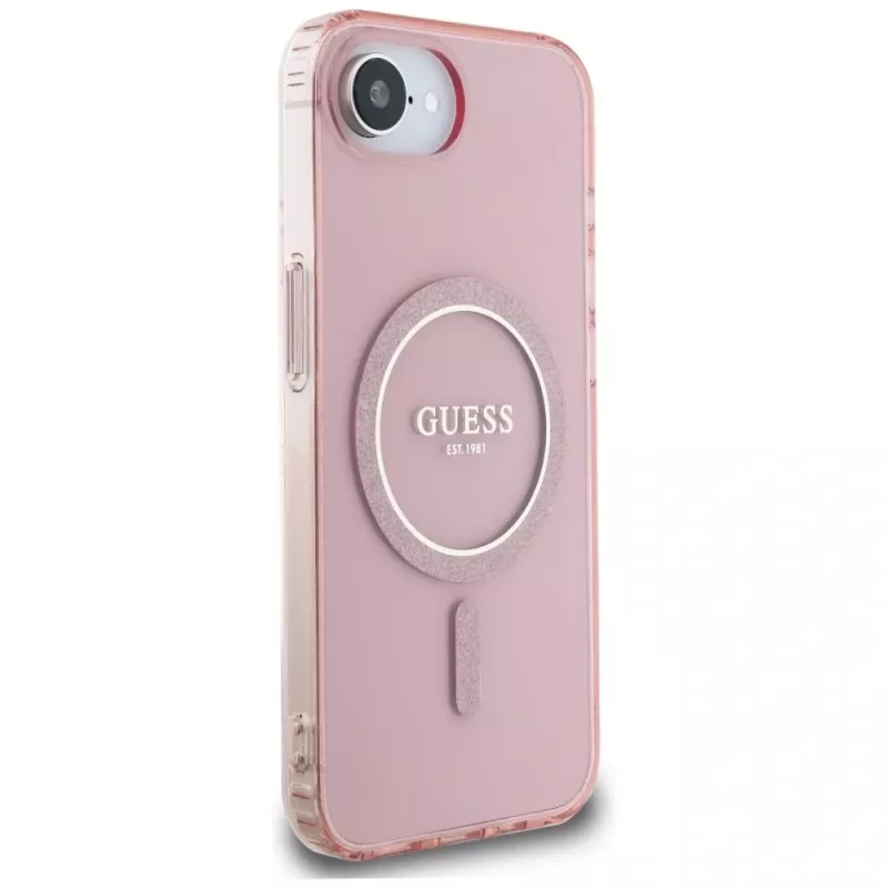 Guess IML Glitter Circle MagSafe Case voor iPhone 16e (roze)