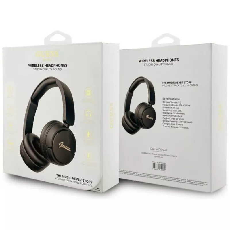 Guess Metal Logo Script draadloze Bluetooth 5.3 over-ear hoofdtelefoon, zwart