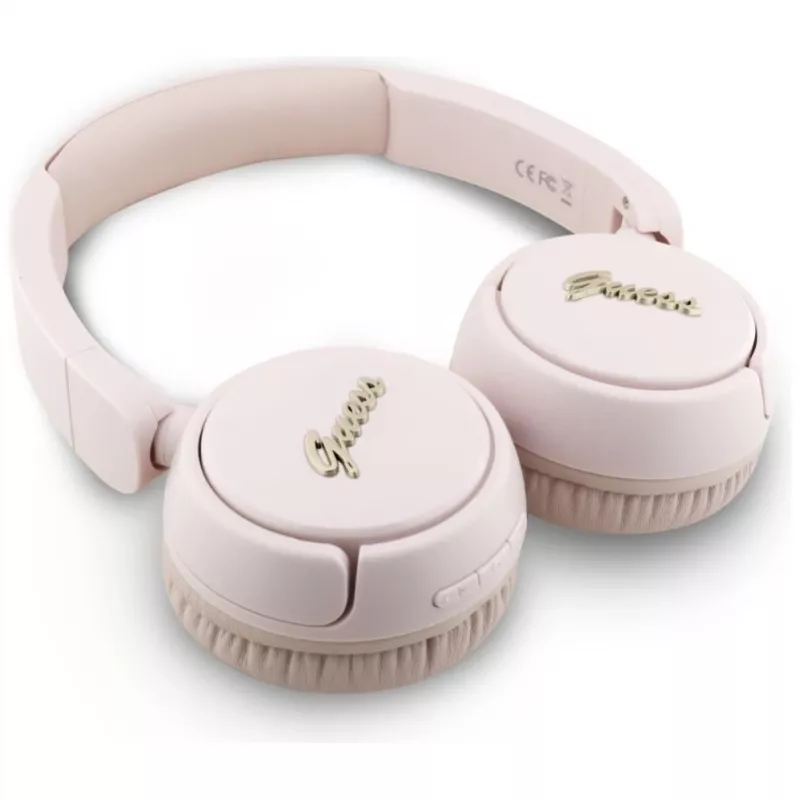 Guess Metal Logo Script draadloze Bluetooth 5.3 on-ear hoofdtelefoon (roze)