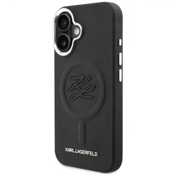 Karl Lagerfeld Initial & Metal Logo MagSafe Case voor Apple iPhone 16, zwart