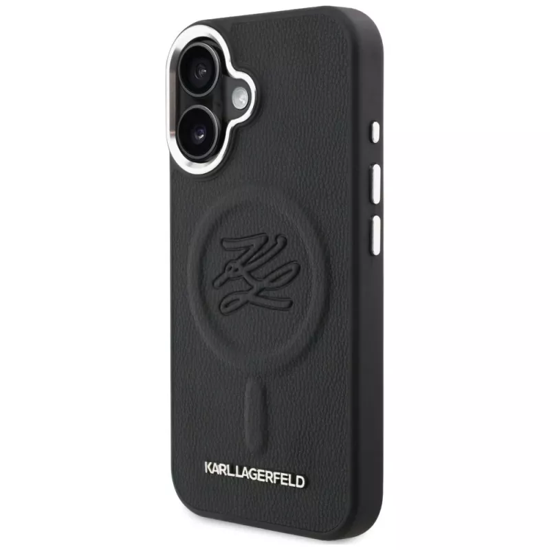 Karl Lagerfeld Initial & Metal Logo MagSafe Case voor Apple iPhone 16, zwart