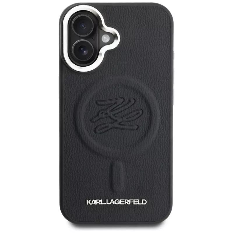 Karl Lagerfeld Initial & Metal Logo MagSafe Case voor Apple iPhone 16, zwart