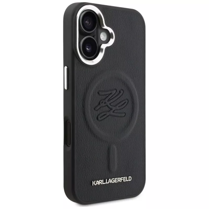 Karl Lagerfeld Initial & Metal Logo MagSafe Case voor Apple iPhone 16, zwart