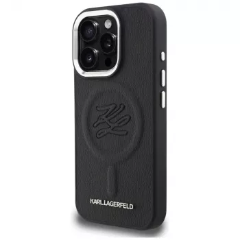 Karl Lagerfeld Initial & Metal Logo MagSafe Case voor iPhone 16 Pro, zwart