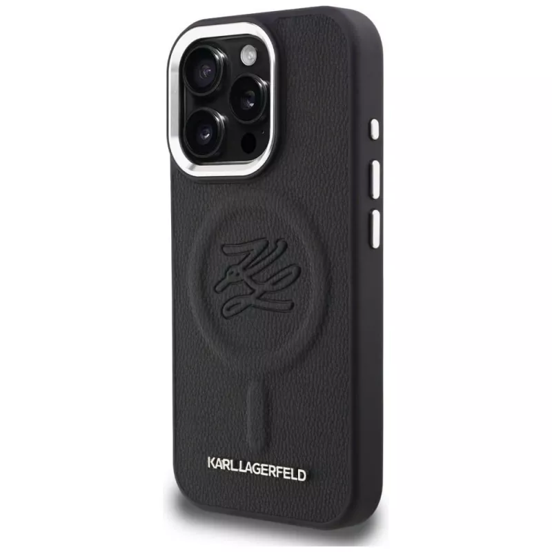 Karl Lagerfeld Initial & Metal Logo MagSafe Case voor iPhone 16 Pro, zwart