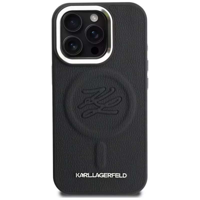 Karl Lagerfeld Initial & Metal Logo MagSafe Case voor iPhone 16 Pro, zwart