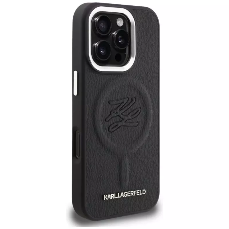 Karl Lagerfeld Initial & Metal Logo MagSafe Case voor iPhone 16 Pro, zwart