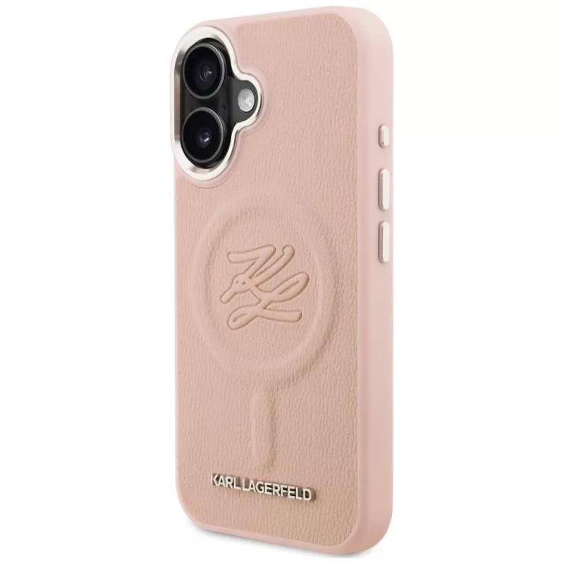 Karl Lagerfeld Initial & Metal Logo MagSafe Case voor iPhone 16 roze
