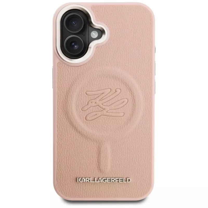 Karl Lagerfeld Initial & Metal Logo MagSafe Case voor iPhone 16 roze