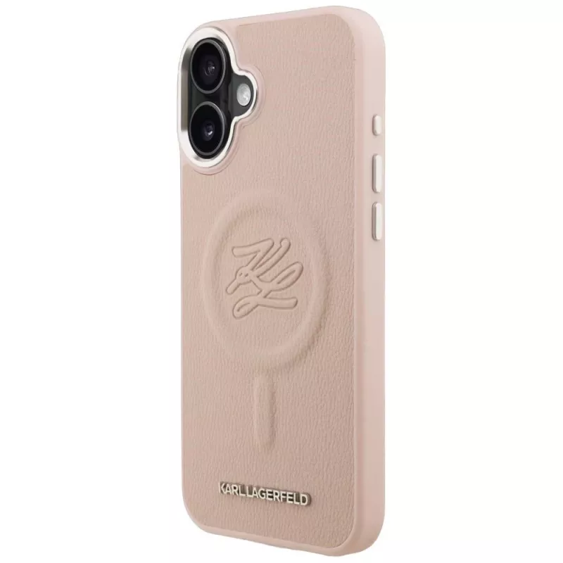 Karl Lagerfeld Initial & Metal Logo MagSafe Case voor iPhone 16 Plus roze