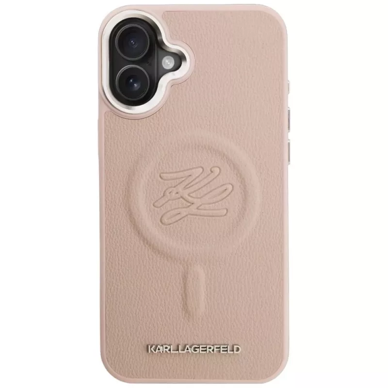 Karl Lagerfeld Initial & Metal Logo MagSafe Case voor iPhone 16 Plus roze