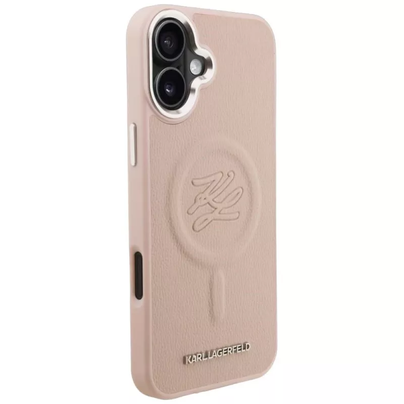 Karl Lagerfeld Initial & Metal Logo MagSafe Case voor iPhone 16 Plus roze