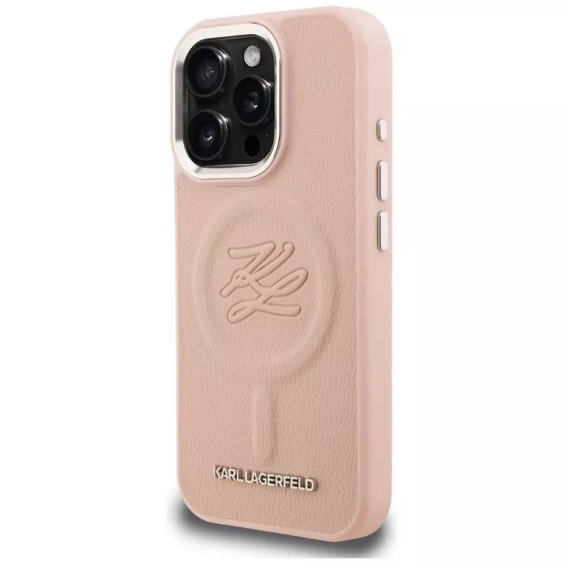 KARL LAGERFELD Initial & Metal Logo MagSafe Case voor iPhone 16 Pro Max roze