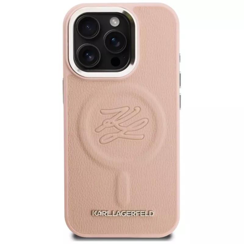 KARL LAGERFELD Initial & Metal Logo MagSafe Case voor iPhone 16 Pro Max roze