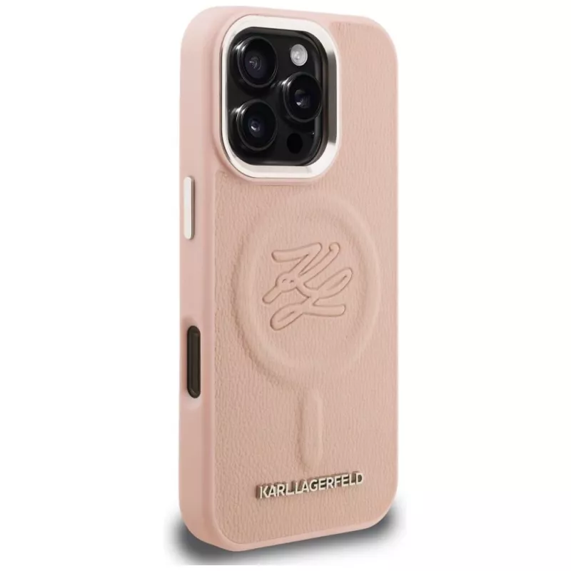 KARL LAGERFELD Initial & Metal Logo MagSafe Case voor iPhone 16 Pro Max roze