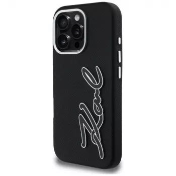 Karl Lagerfeld FW Grained Signature Logo Case voor iPhone 16 Pro, zwart