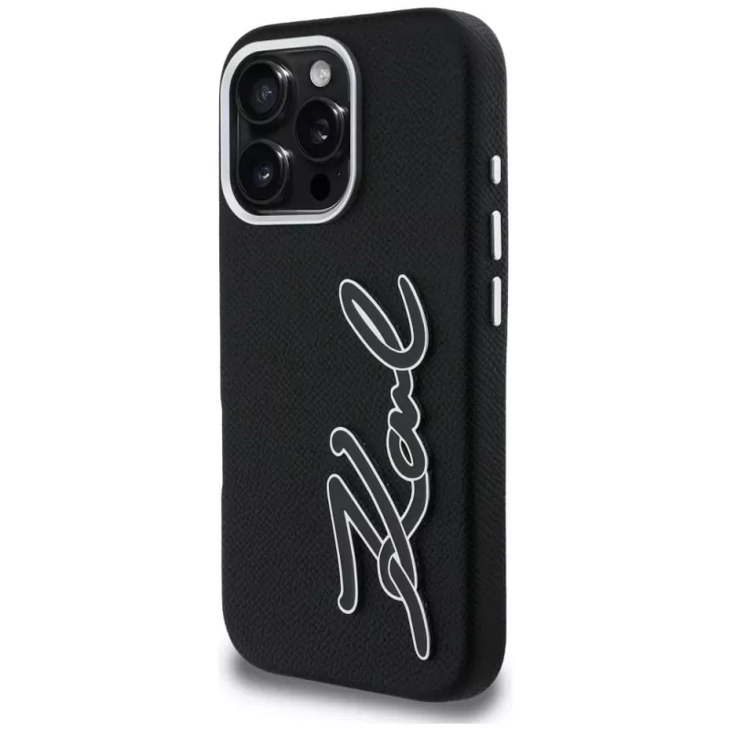KARL LAGERFELD FW Grained Signature Logo Case voor iPhone 16 Pro Max zwart