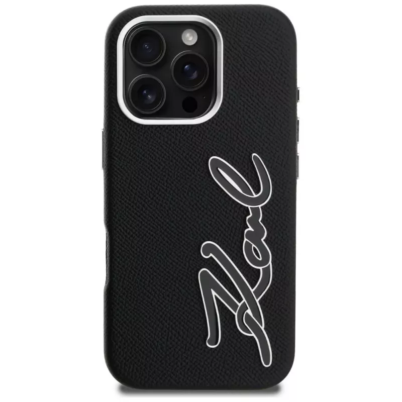KARL LAGERFELD FW Grained Signature Logo Case voor iPhone 16 Pro Max zwart