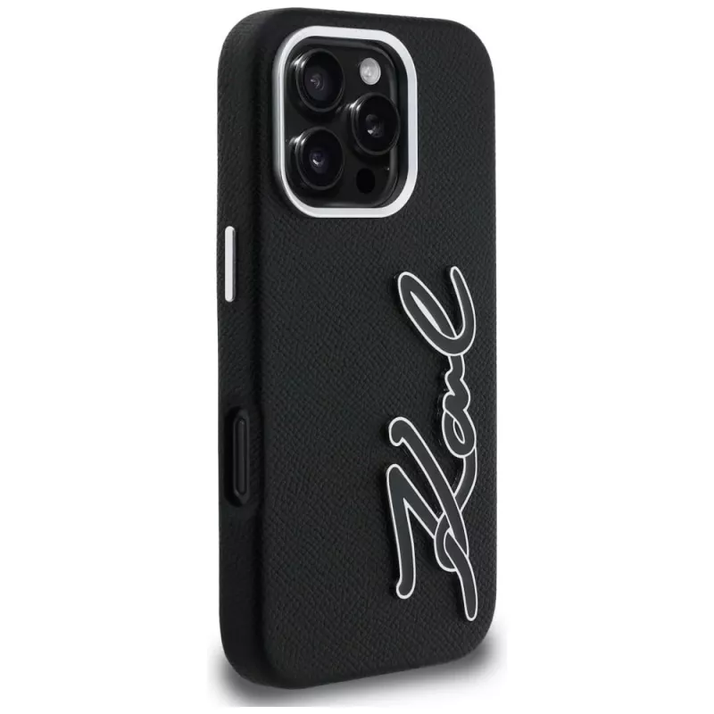 KARL LAGERFELD FW Grained Signature Logo Case voor iPhone 16 Pro Max zwart