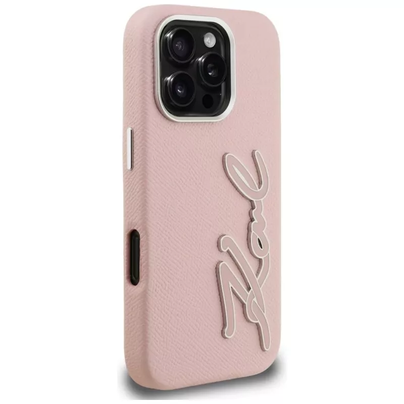 KARL LAGERFELD FW Grained Signature Logo Hard Case voor iPhone 16 Pro, roze