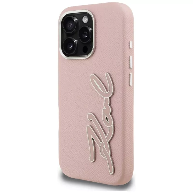 KARL LAGERFELD FW Grained Signature Logo Case voor iPhone 16 Pro Max roze