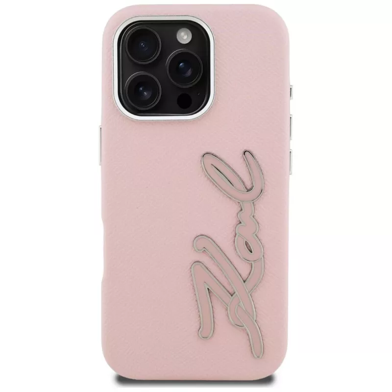 KARL LAGERFELD FW Grained Signature Logo Case voor iPhone 16 Pro Max roze