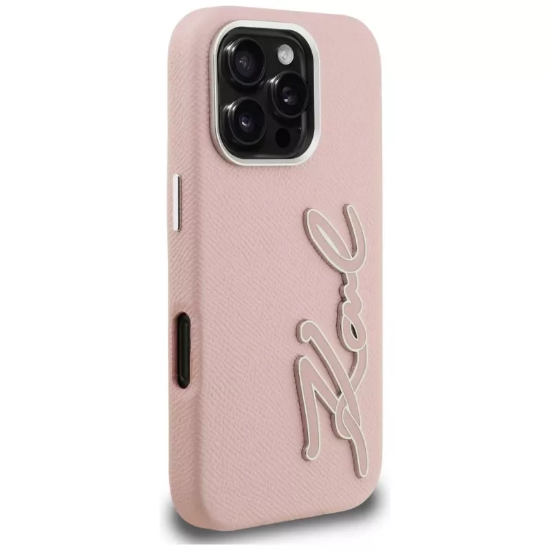KARL LAGERFELD FW Grained Signature Logo Case voor iPhone 16 Pro Max roze