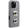 Karl Lagerfeld FW Grained Karl & Choupette Heads Pins Case voor iPhone 16 Pro grijs