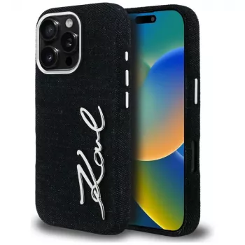 KARL LAGERFELD FW Jeans Signature Logo Case voor iPhone 16 Pro Max, zwart