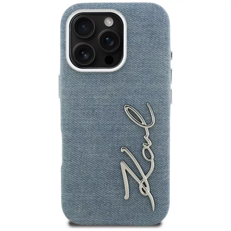 Karl Lagerfeld FW Jeans Signature Logo Case voor iPhone 16 Pro, blauw