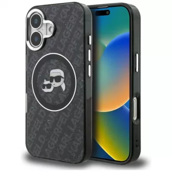 Karl Lagerfeld IML Glitter Karl & Choupette Heads Logo MagSafe Case voor iPhone 16, zwart