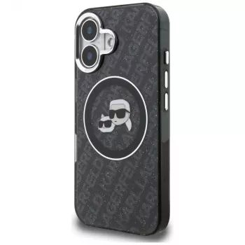 Karl Lagerfeld IML Glitter Karl & Choupette Heads Logo MagSafe Case voor iPhone 16, zwart