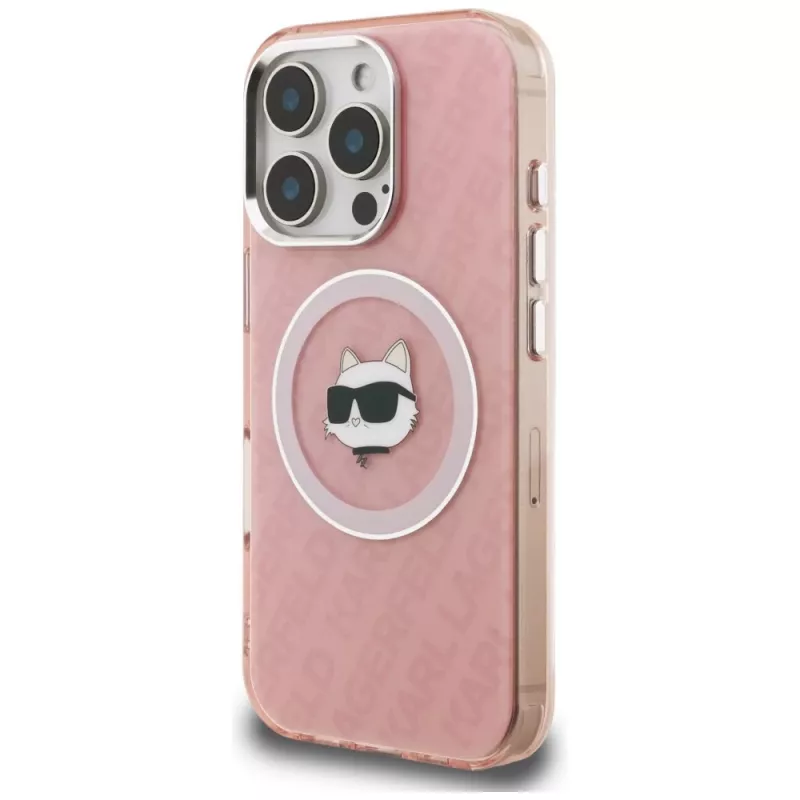 Karl Lagerfeld IML Choupette Head Logo MagSafe Case voor Apple iPhone 16 Pro, roze