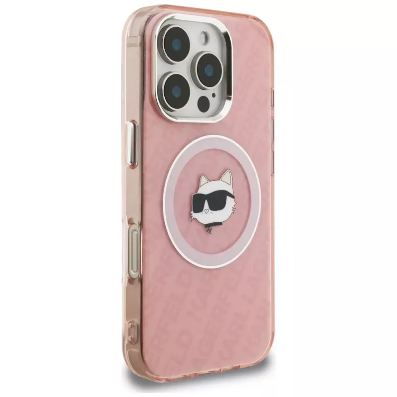 Karl Lagerfeld IML Choupette Head Logo MagSafe Case voor Apple iPhone 16 Pro, roze