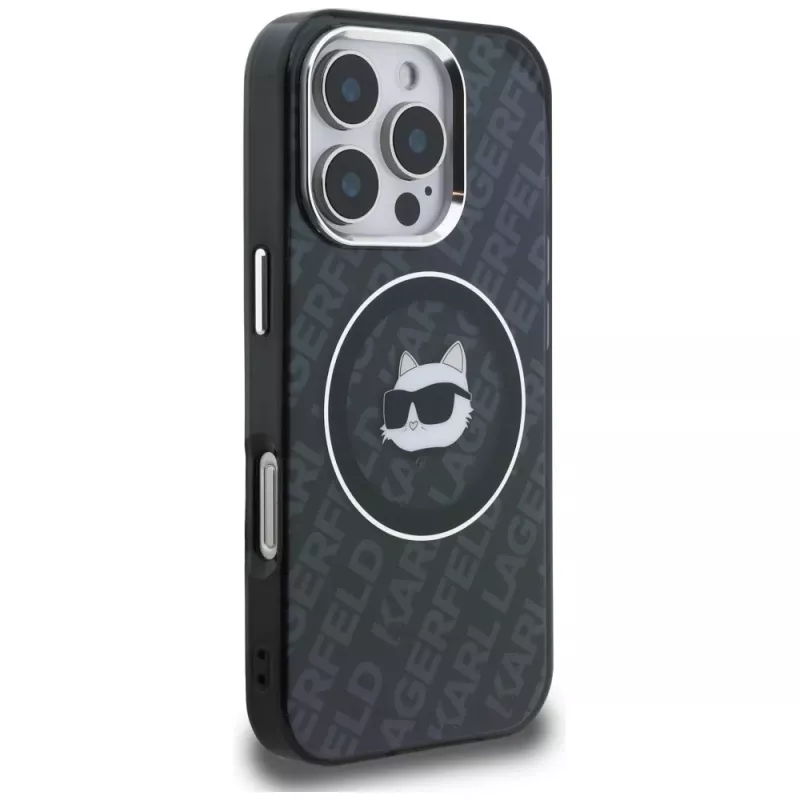 Karl Lagerfeld IML Choupette Head Logo MagSafe Case voor iPhone 16 Pro, zwart