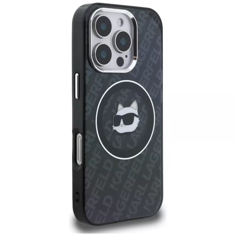 KARL LAGERFELD IML Choupette Head Logo MagSafe Case voor Apple iPhone 16 Pro Max, zwart